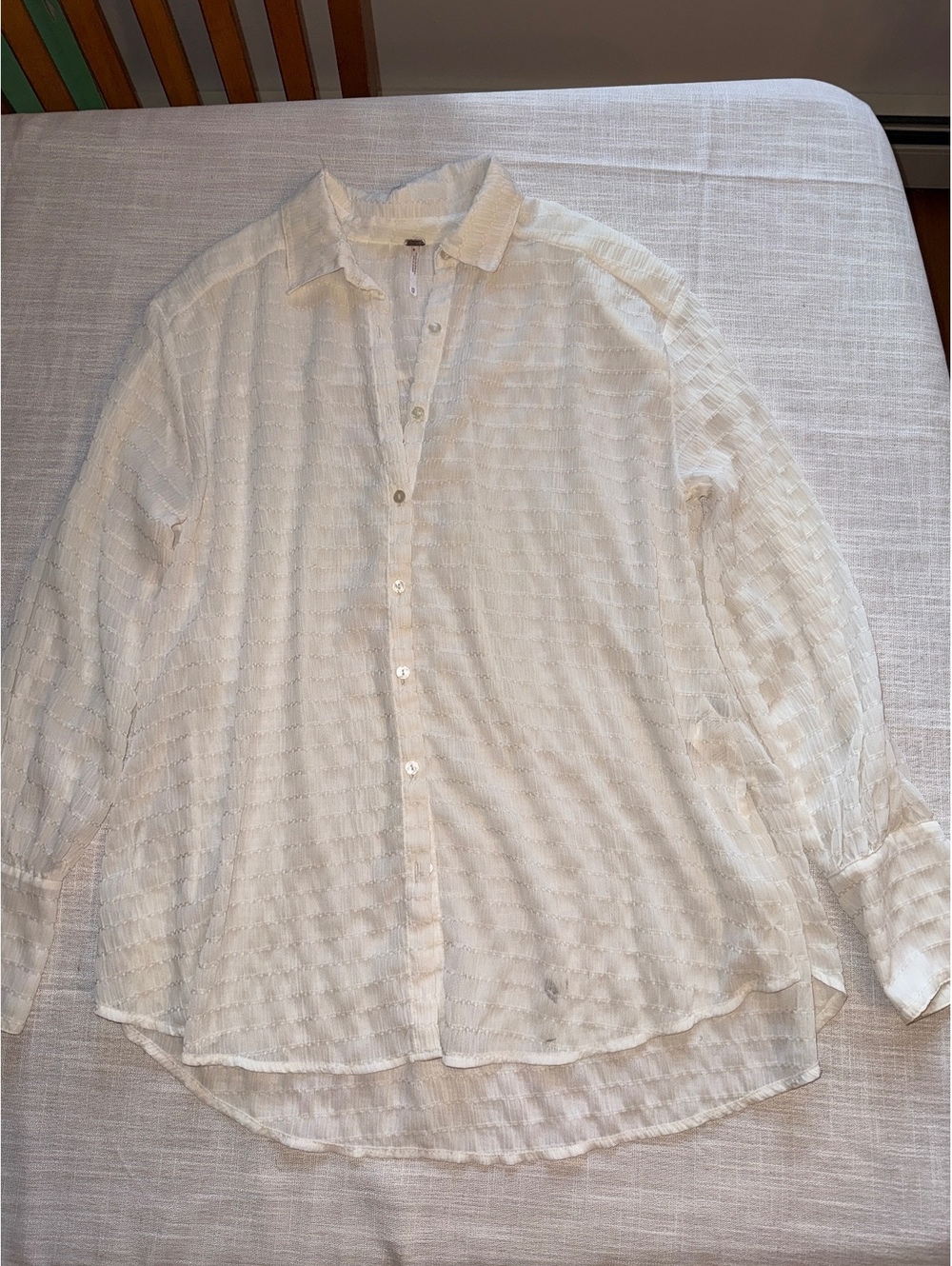 Free people Off White Sheer Button-Up Blouse XS
